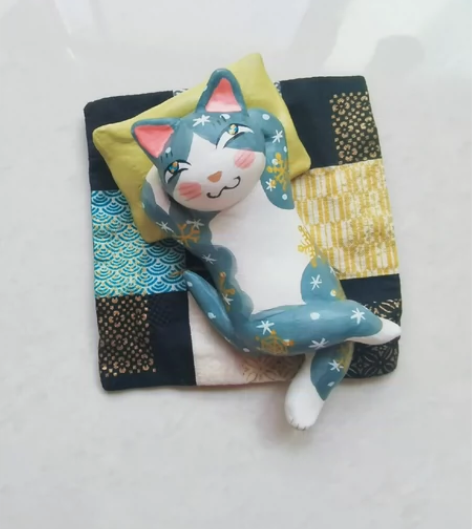 日本猫作家小红老师猫摆件一套（含垫子），全...