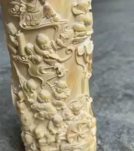 百子图 笔筒 小叶黄杨 尺寸8.5×1...