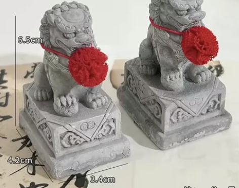 石狮子小摆件一对 镇宅看门石雕 迷你喜狮...