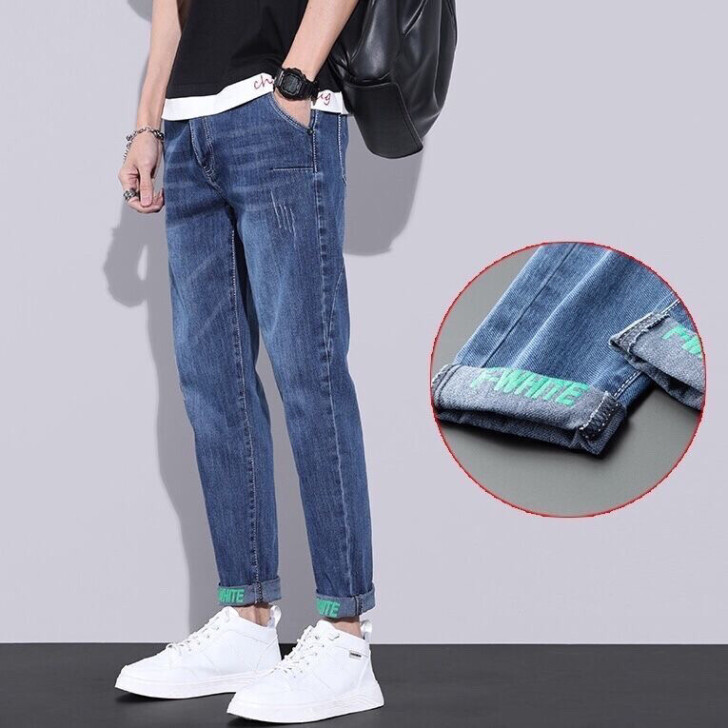 夏季薄款九分牛仔裤男士潮牌修身直筒2021...
