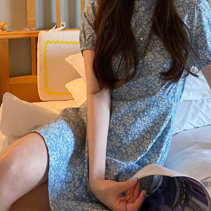 韩国2020夏季新款小清新甜美碎花泡泡短袖...
