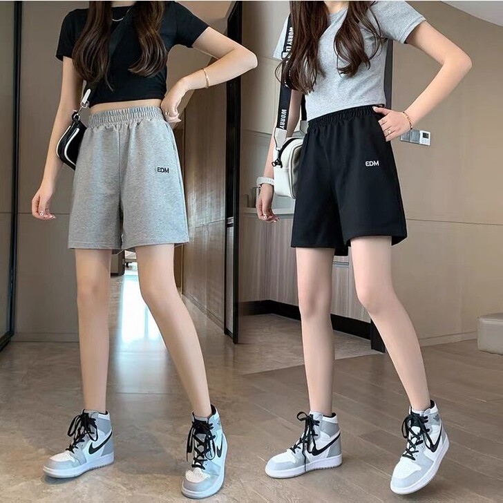 短裤女夏季字母刺绣运动宽松高腰外穿直筒显瘦...