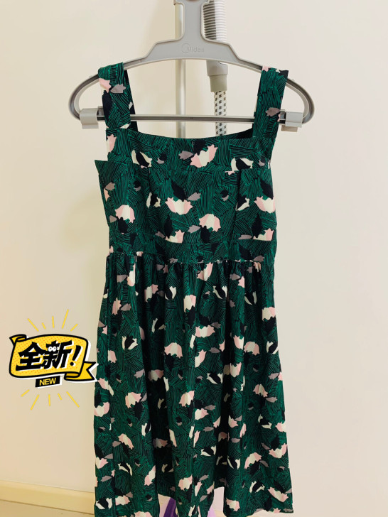夏季新款墨绿色小清新碎花连衣裙