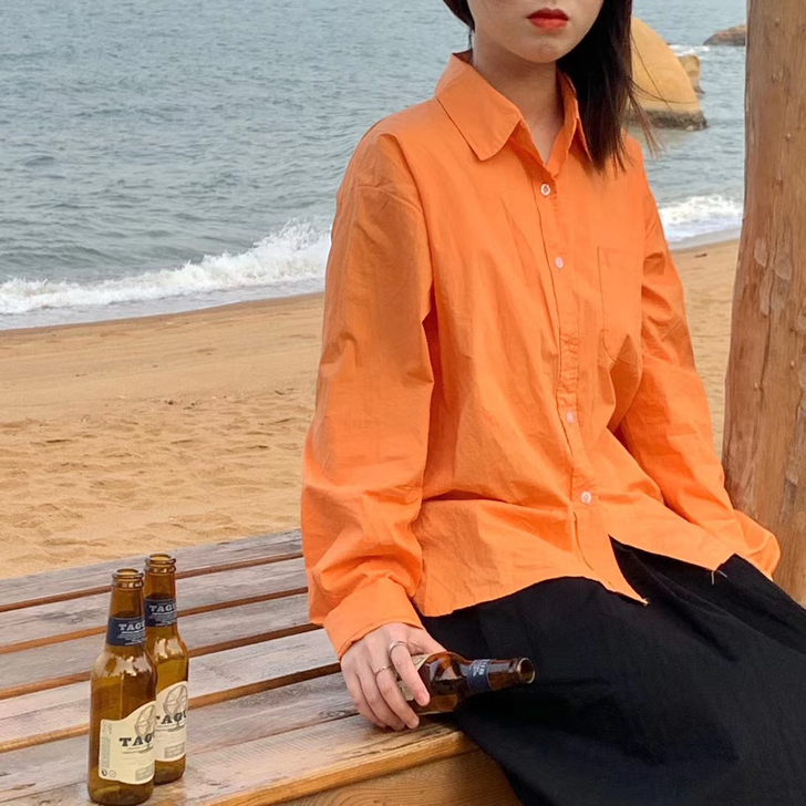 可内搭可外穿 超气质橙色衬衫