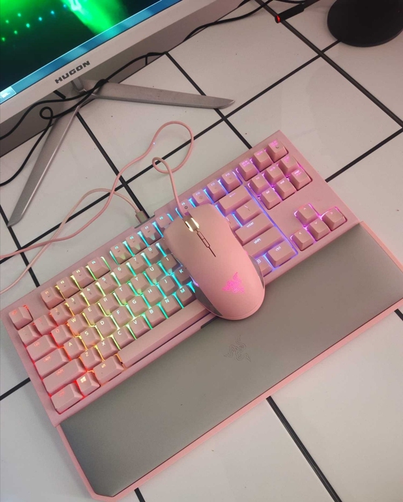 雷蛇黑寡妇87v2粉晶RGB幻彩版电脑游戏...