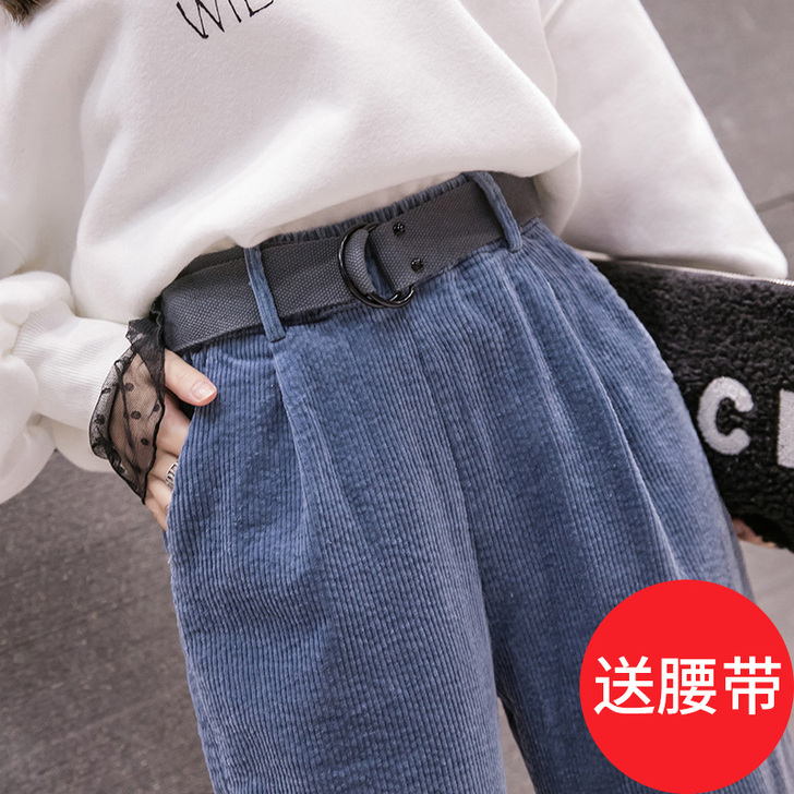 秋冬灯芯绒裤子女2021新款阔腿宽松条加绒...