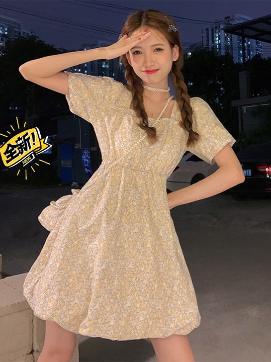【清仓】碎花裙泡泡袖连衣裙女装夏季小清新初...