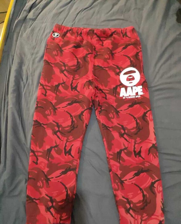 AAPE 男 aape红色迷彩裤子 红色长...