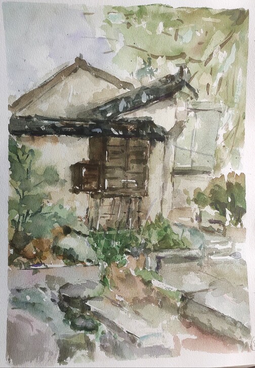 水彩画，水彩风景画，巷尾一角，写生作用专用