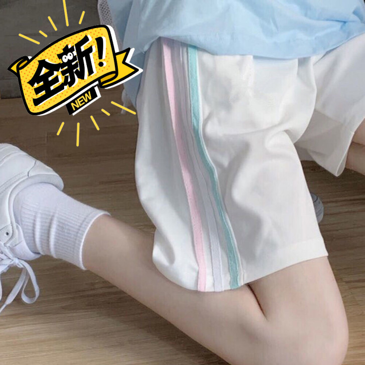 全新包邮秒发三道杠直筒阔腿五分裤女学生in...