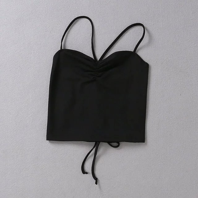 欧美后背交叉绑带紧身外穿背心外搭性感短款美...