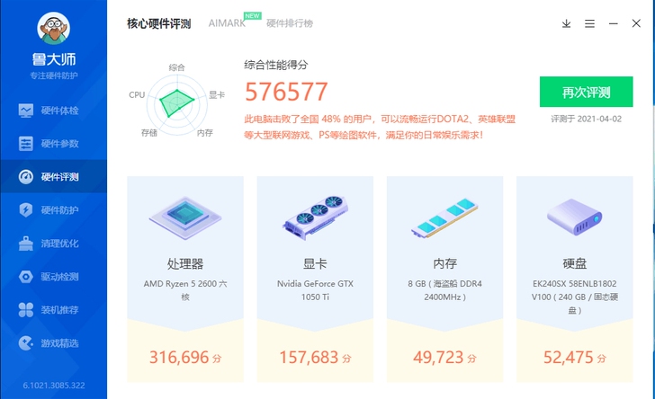 自用闲置锐龙R5-2600六核高端台式电脑...