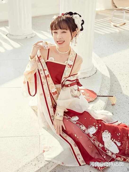 十三余熊熊团扇成团啦四件套汉服宋制可爱少女...