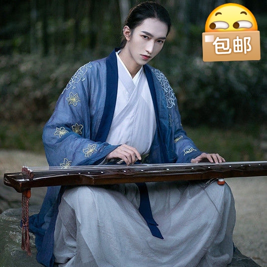闲置 男女中国风古装魏晋风交领齐腰刺绣古装...