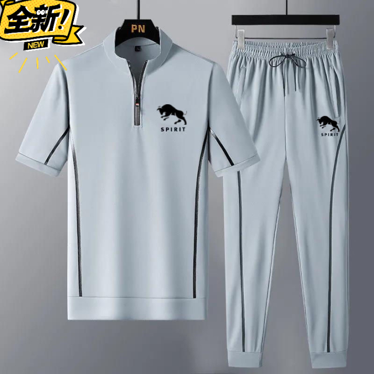 全新清仓包邮,短袖套装男夏季薄款立领运动服...
