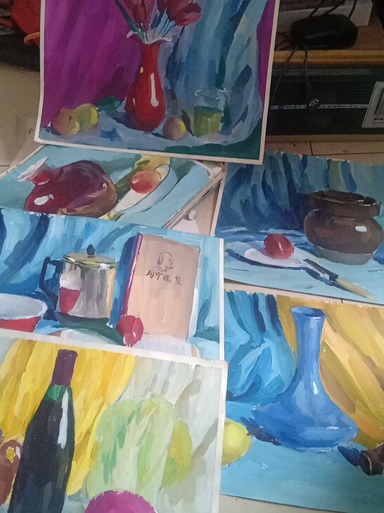 大量油彩美术作品，素描作品，静物，居家，店...