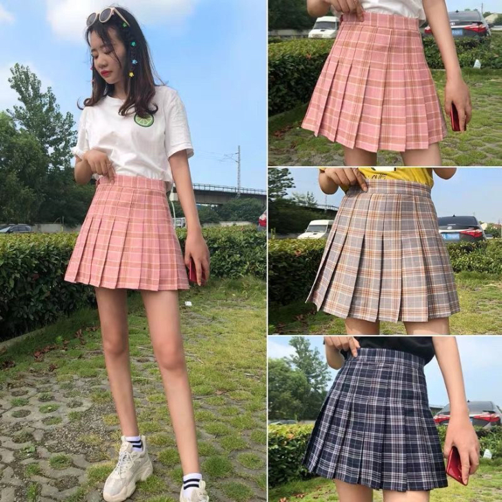 新格子百褶裙女短裙四季新款裙子女学生韩版显...