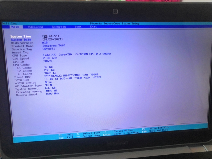 戴尔Dell灵越7420,8g内存,进入系...