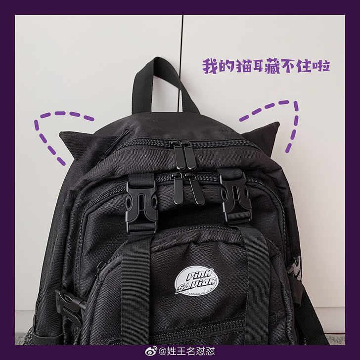 pinksavior藏匿黑猫双肩包 书包