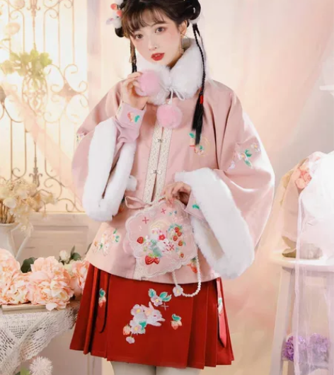 玉术汉服花开兔明制 黄色披袄m+黄色立领m...
