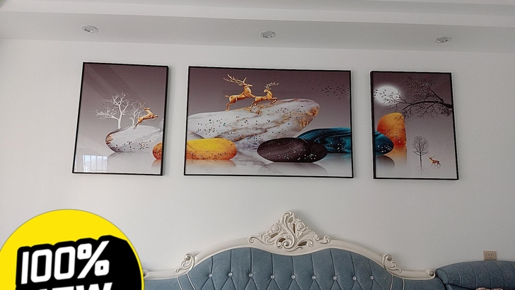 现代中式客厅装饰画沙发背景墙餐厅卧室三联挂...
