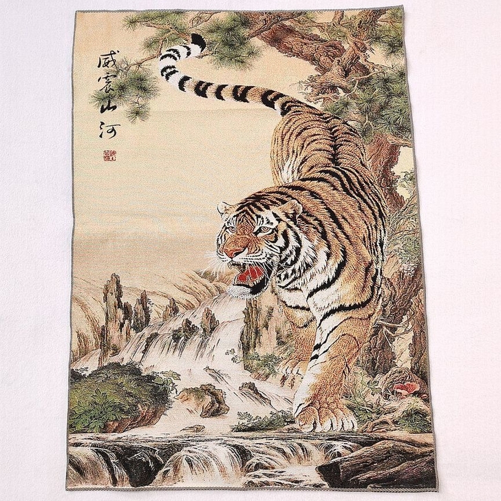 织锦画丝绸精致刺绣画 机绣 老虎画 下山虎...