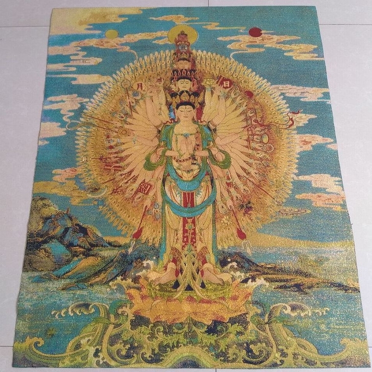 高品唐卡,宗教刺绣画 千手观音,丝绸刺绣织...