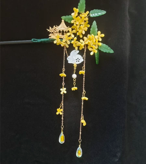 中秋桂花簪,材料,醋酸桂花,琉璃,保色铜,...
