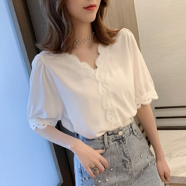 全新 温柔甜美气质雪纺衫2021夏季新款女...
