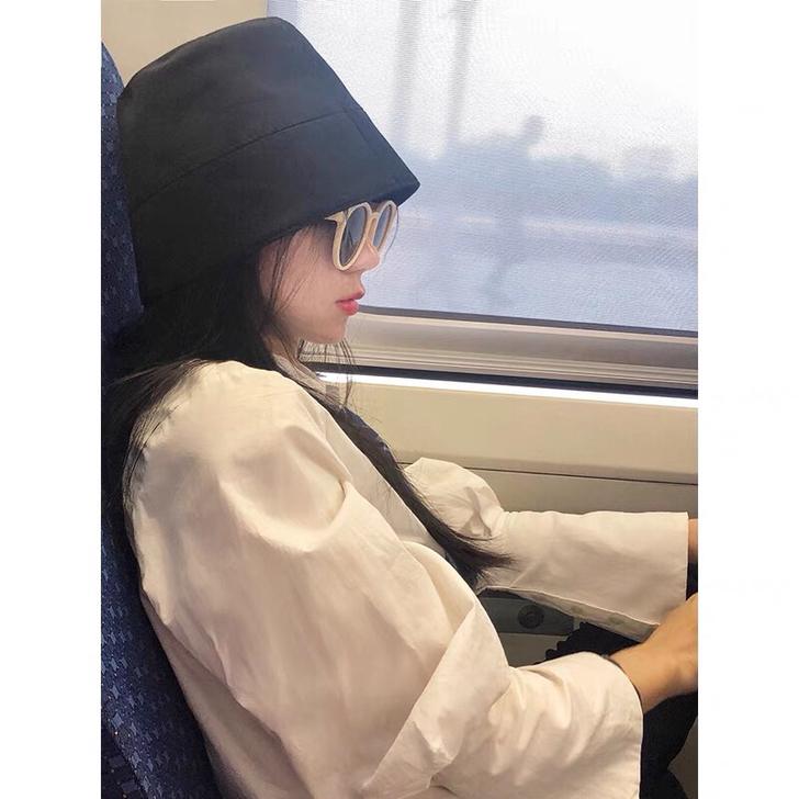 黑色水桶帽子女网红款遮脸盆帽春夏日系小众韩...