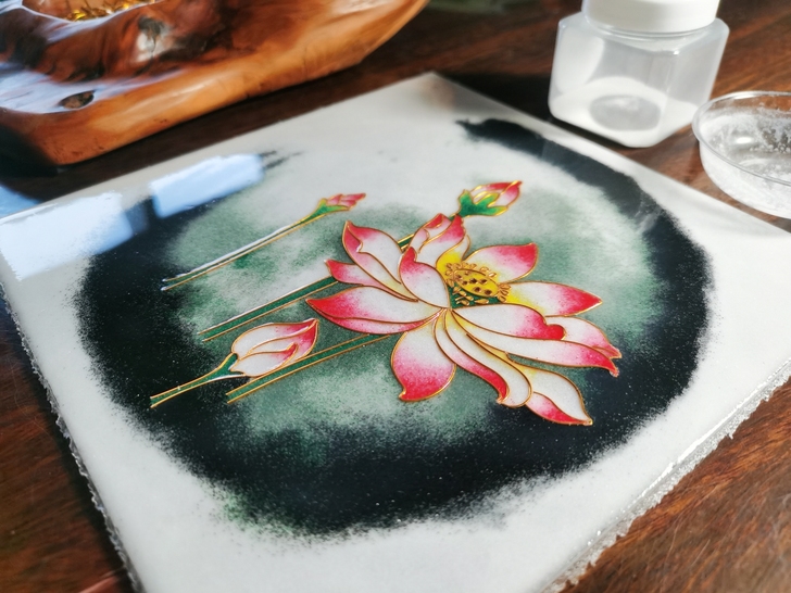 景泰蓝工艺画 掐丝珐琅画 中国风装饰画荷花