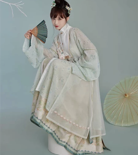 全新 七月夕 青雾 明制立领对襟长衫绣花比...