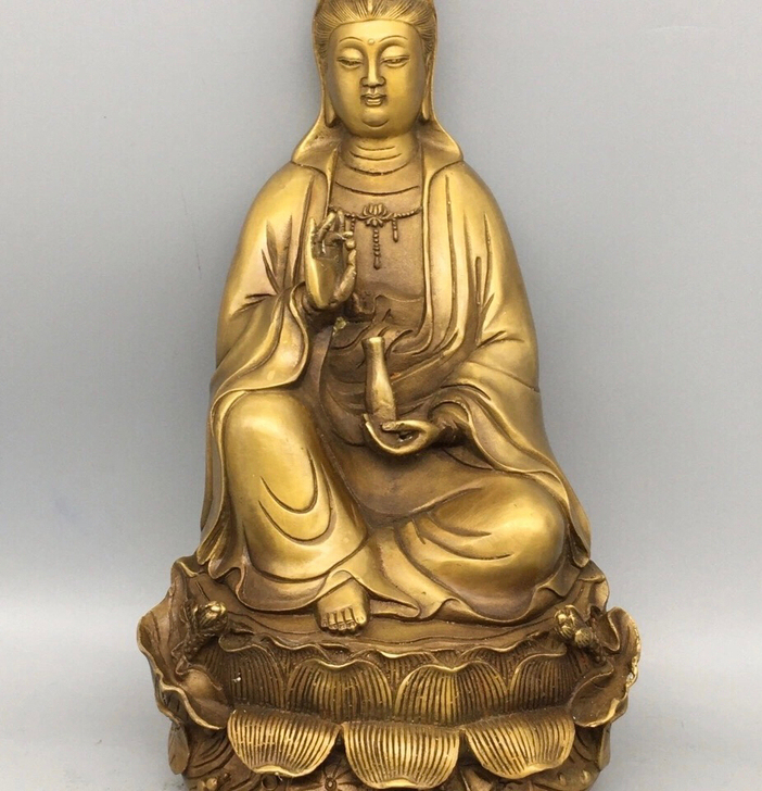 纯铜手持瓶子观音菩萨 铜佛观世音摆件 佛像...