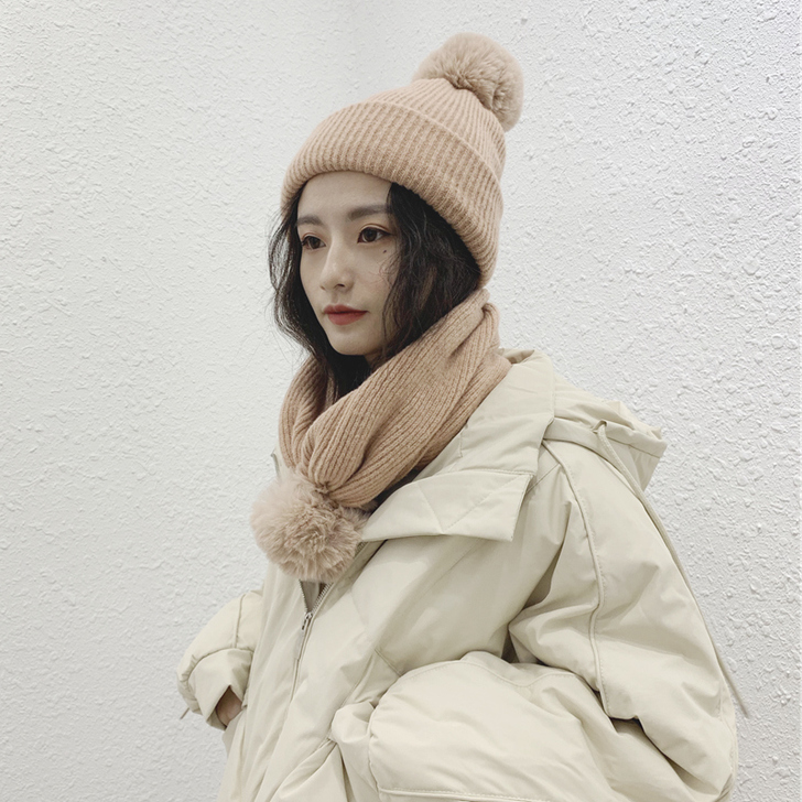 秋冬毛线帽女保暖套头月子帽针织帽ins毛球...