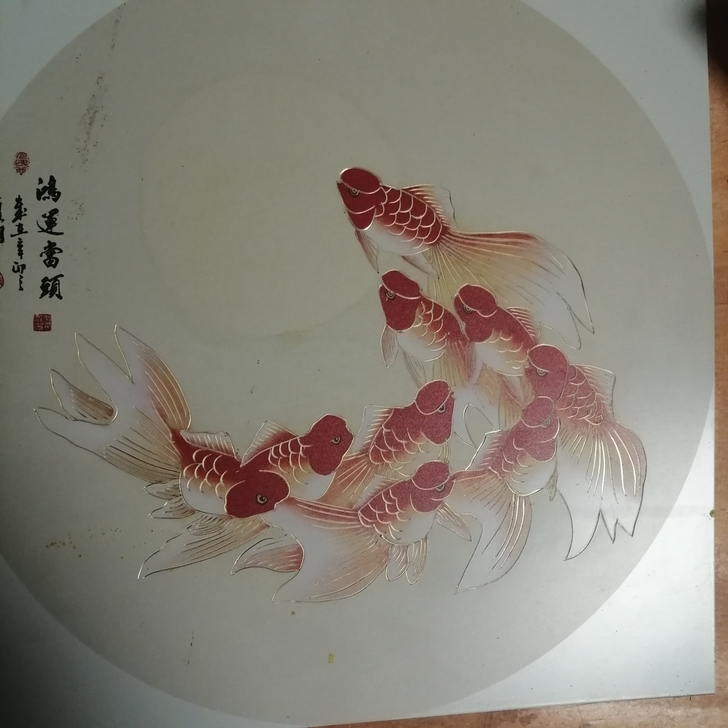 铜雕刻画  《鸿运当头》 胡桃木画框
