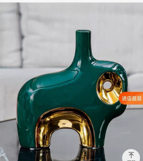 初见初晨 客厅插花摆件，轻奢绿金电镀陶瓷花...