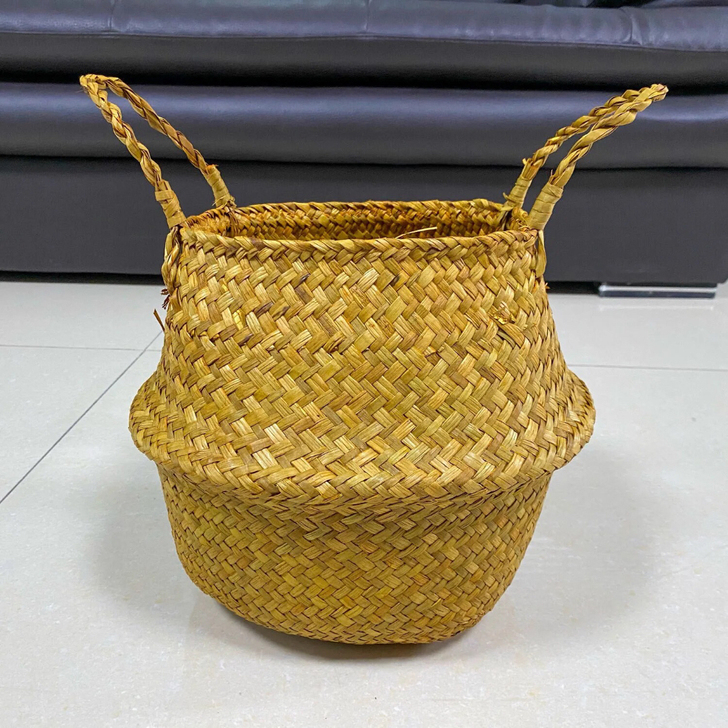 北欧海草编织花篮花盆草编花盆手工折叠编筐龟...