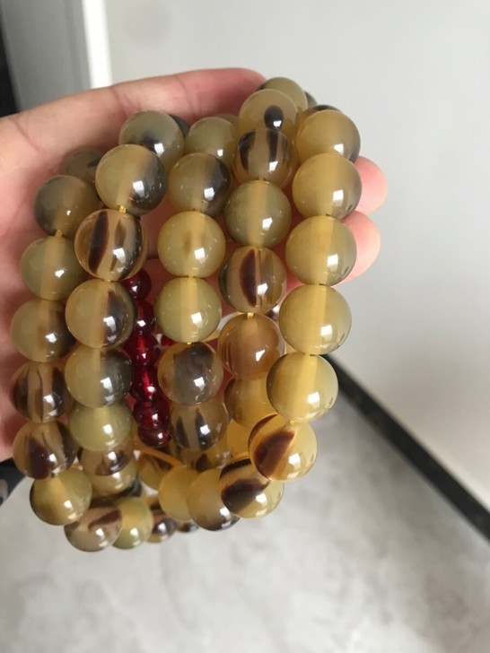 天然牦牛角手串108颗牛角手链念珠，低价转...