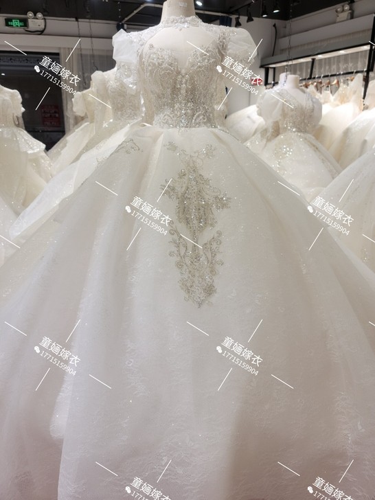 主婚纱2021新款新娘气质宫廷风夜光高端重...
