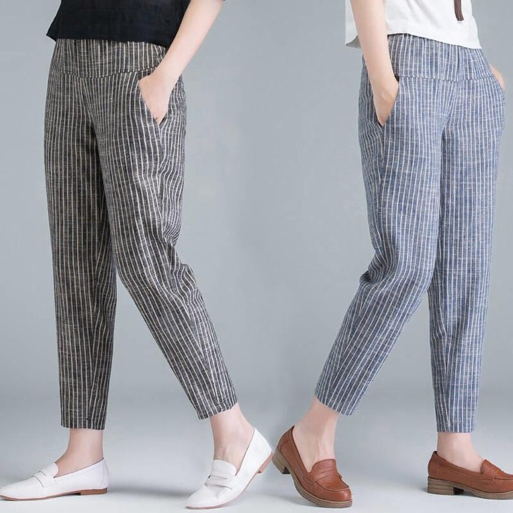全新 包邮2021春夏季薄款棉麻哈伦裤女宽...