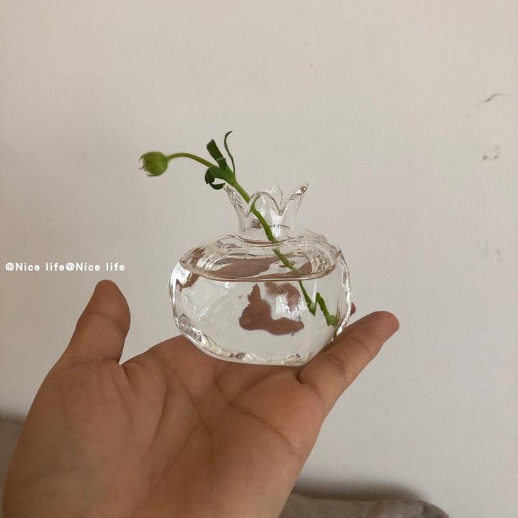 日式手作石榴造型玻璃小花瓶插花花瓶文艺小清...