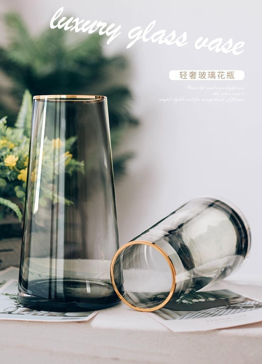 10.9包邮起轻奢简约描金玻璃花瓶客厅插花...