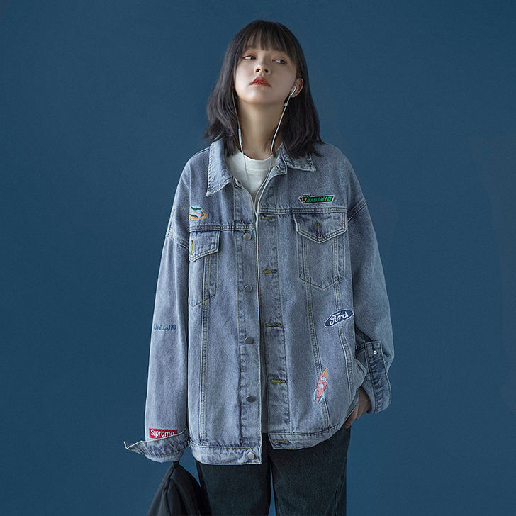 刺绣牛仔外套女潮ins春秋百搭韩版宽松##...