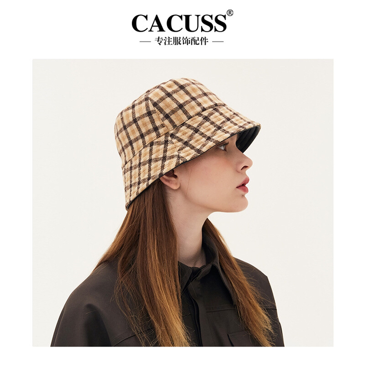 CACUSS双面戴格子秋冬渔夫帽,唐嫣同款,