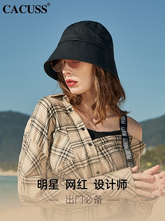 CACUSS渔夫帽女春夏帽子韩版潮大沿水桶...