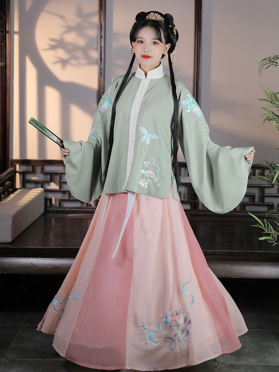 玉蝶穿花 墨子研汉服女原创明制立领对襟袄裙...