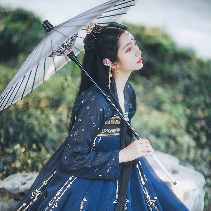 蓝璎珞上衣襦裙 墨子研 原创汉服女中国风对...