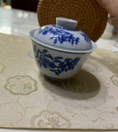 洛栖舆物，满工手绘桃子 复古青花盖碗，不老...