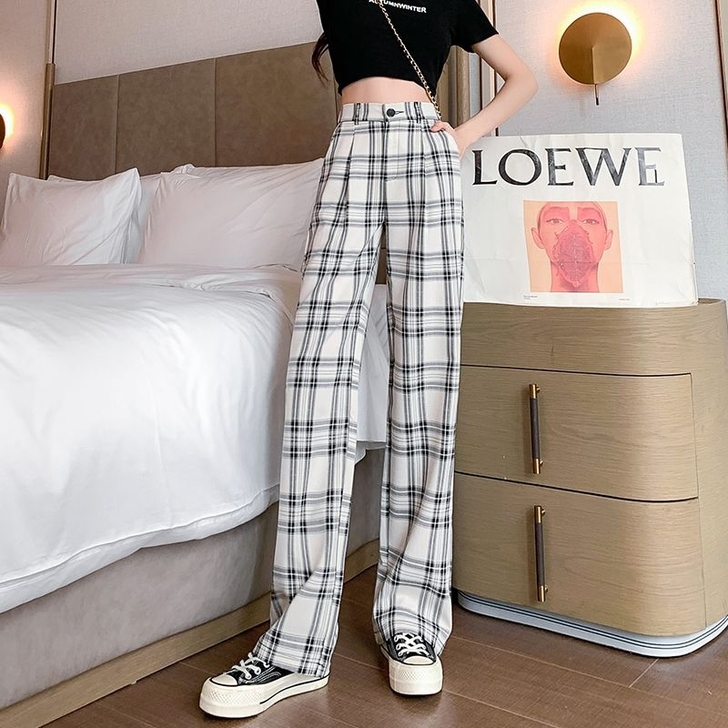 格子裤女2021夏季新款韩版时尚小个子休闲...