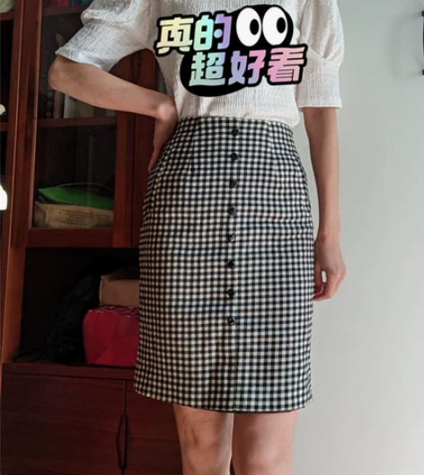 vintage复古千鸟格半身裙 秋冬毛呢半...